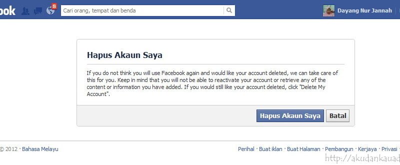 Cara deletehapus account facebook secara kekal